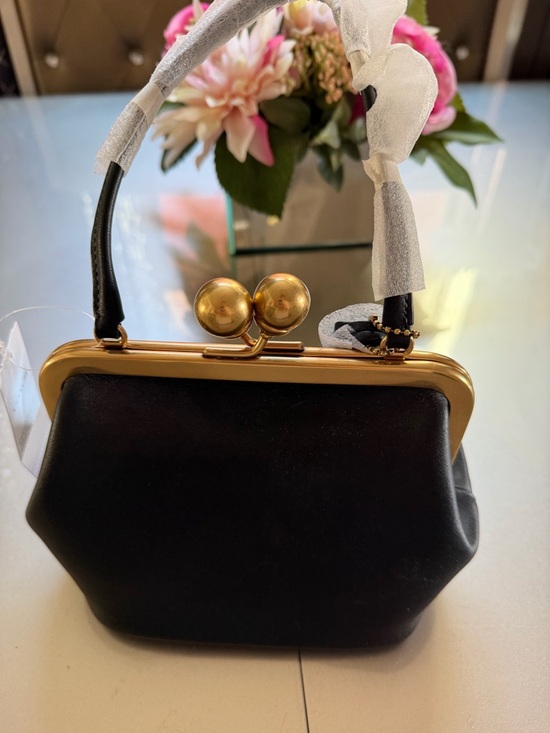 Coach Handbags - Coach Kisslock 16 - Black Leather Frame-Top Clutch with Gold Hardware